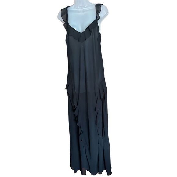 Victoria Secret Black Cami Swimsuit Ruffled Maxi Coverup Sheer Flowy Beach Slip - Picture 1 of 7